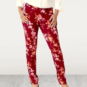 Isaac Mizrahi 24/7 Stretch Floral Slim-Leg Pants Rhubarb Women's plus 30 Petite